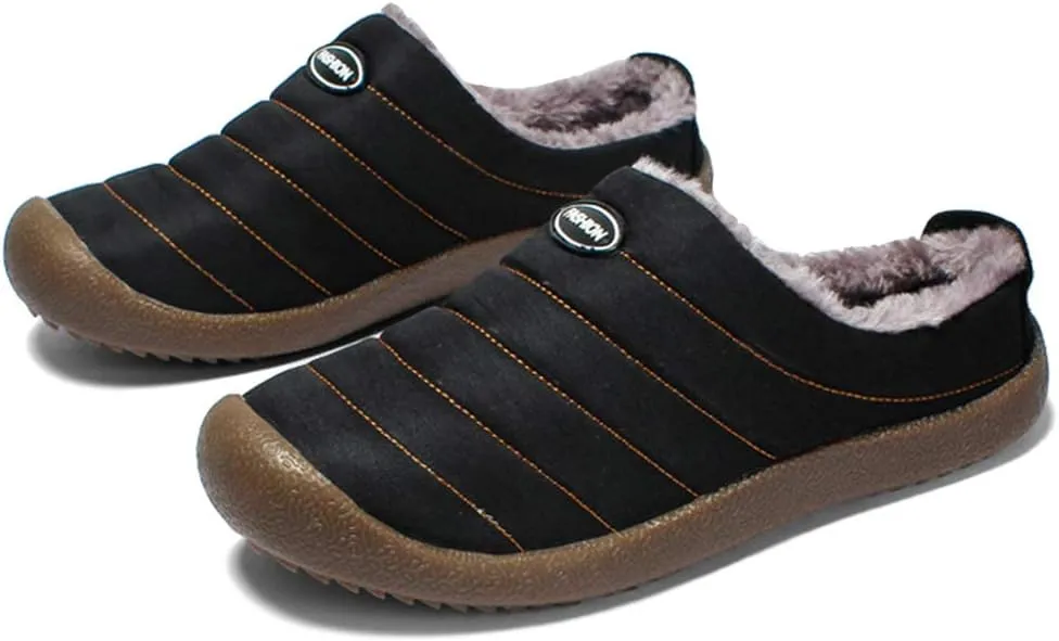 rismart Men's Cozy Faux Fur Fleece House Shoes with Non Skid Indoor Down Fabric Slippers
