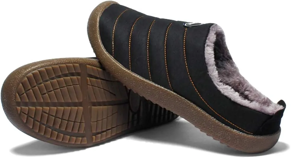 rismart Men's Cozy Faux Fur Fleece House Shoes with Non Skid Indoor Down Fabric Slippers