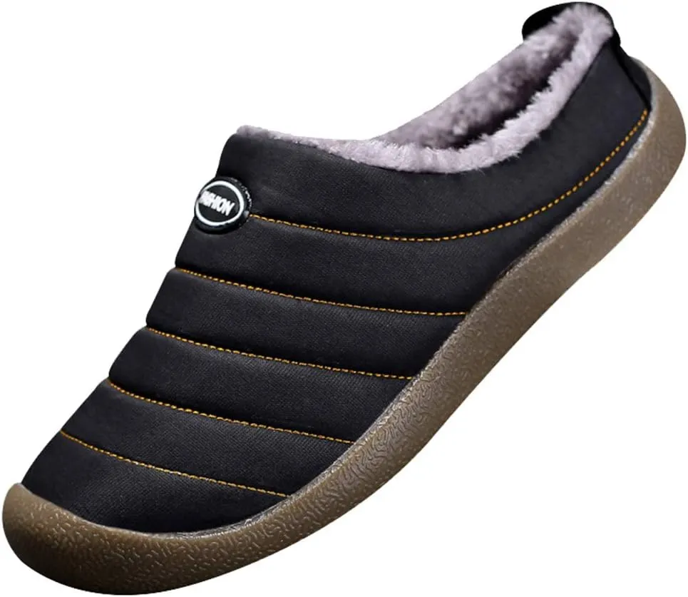 rismart Men's Cozy Faux Fur Fleece House Shoes with Non Skid Indoor Down Fabric Slippers