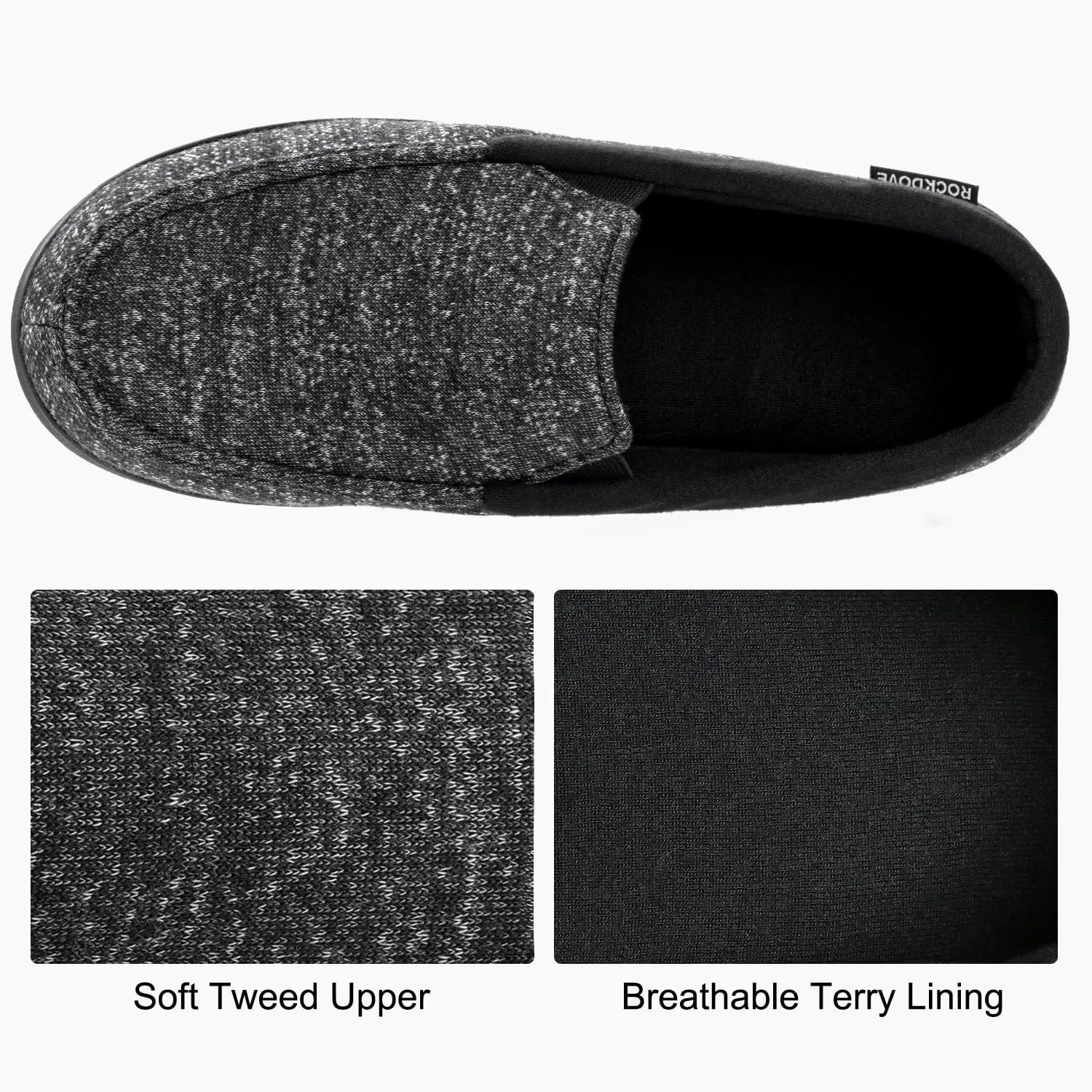 RockDove Men's Tweed Memory Foam Moc Slipper