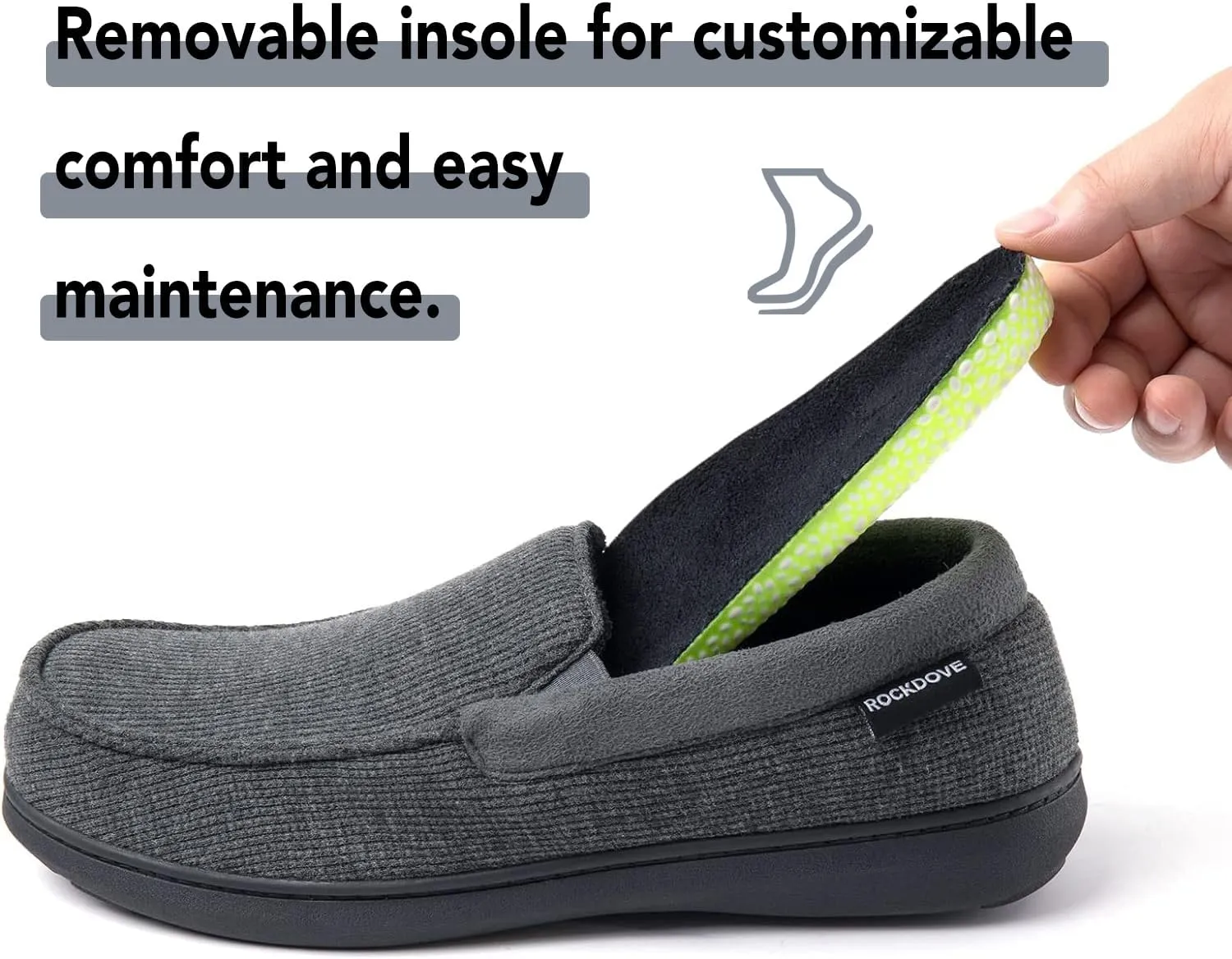 RockDove Men's Waffle Knit Memory Foam Moc Slipper with Removable Insole