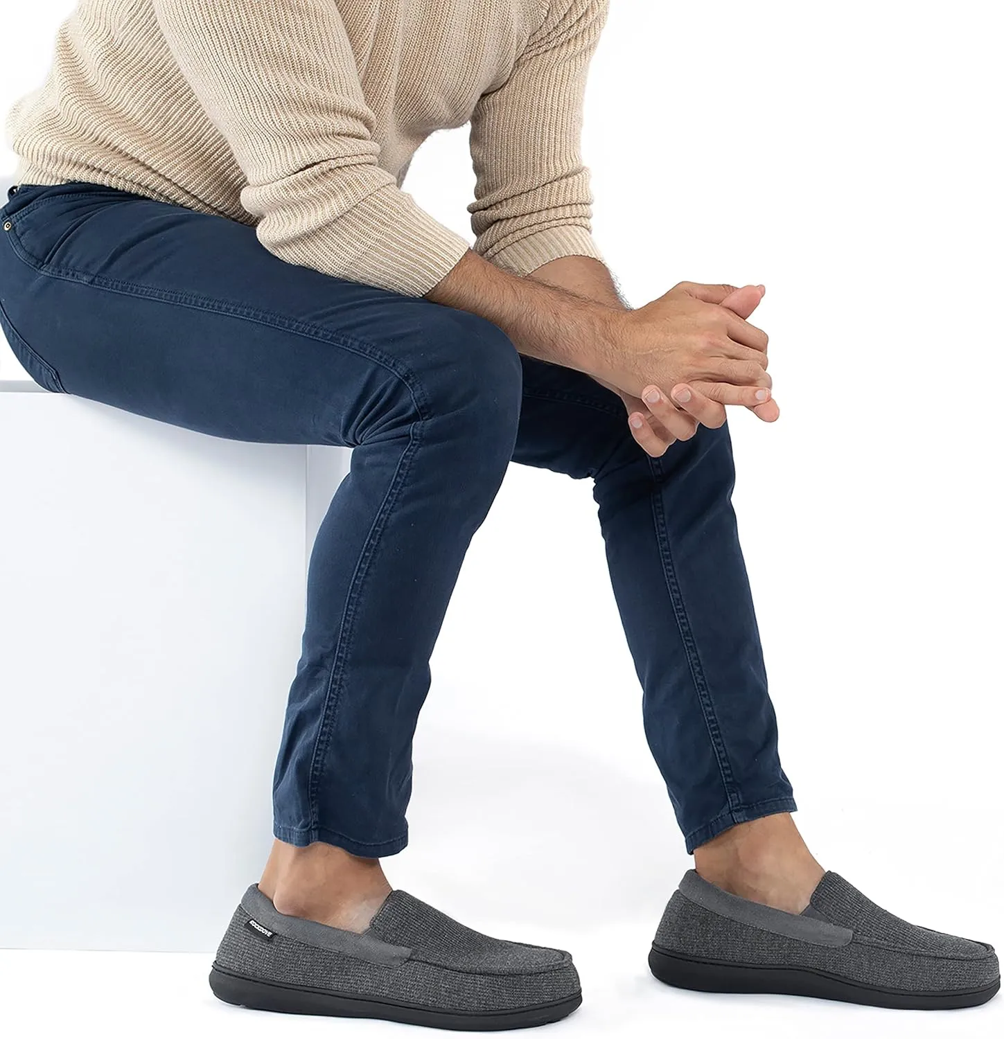 RockDove Men's Waffle Knit Memory Foam Moc Slipper with Removable Insole