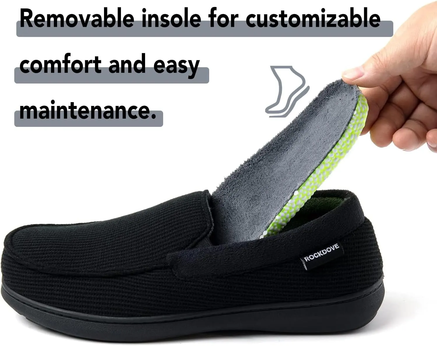 RockDove Men's Waffle Knit Memory Foam Moc Slipper with Removable Insole