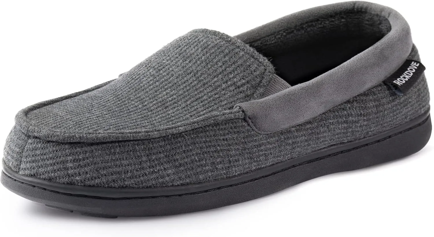 RockDove Men's Waffle Knit Memory Foam Moc Slipper with Removable Insole
