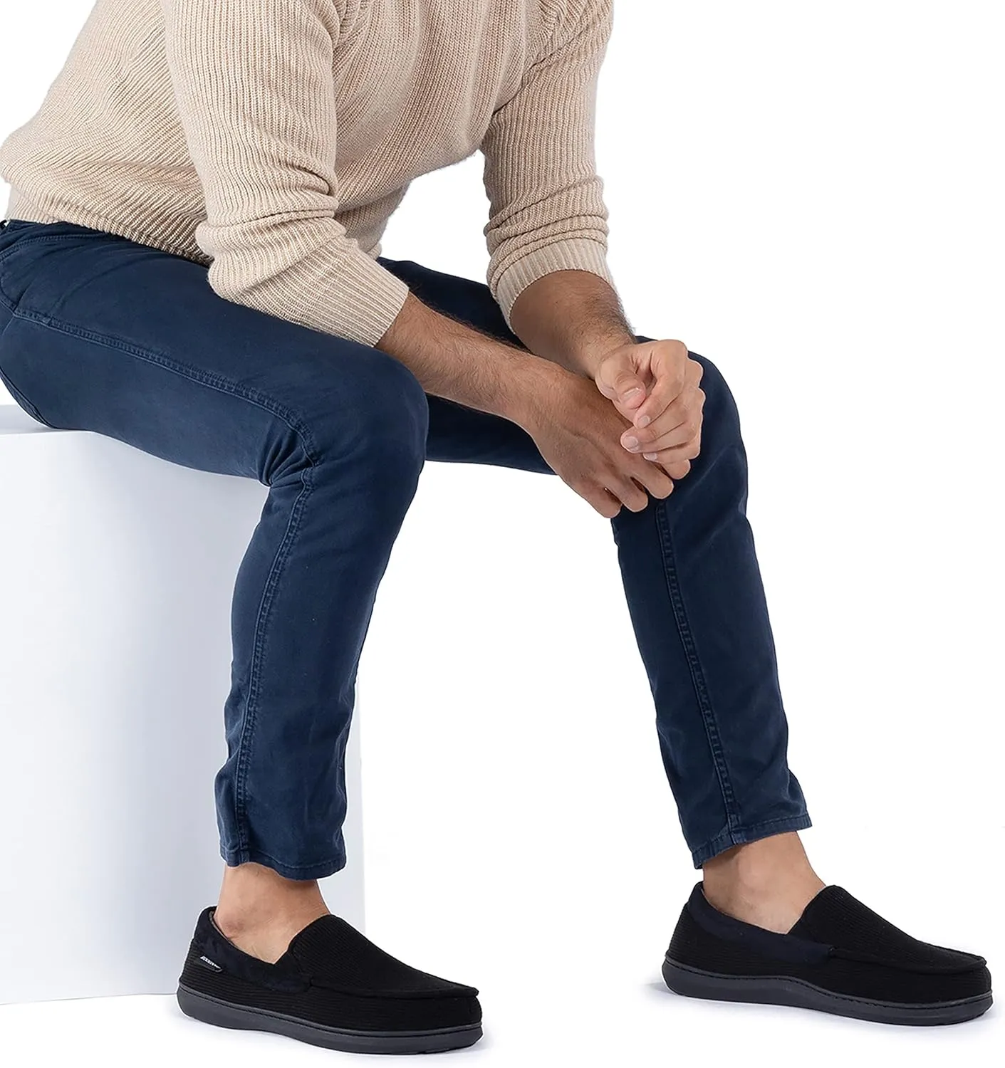 RockDove Men's Waffle Knit Memory Foam Moc Slipper with Removable Insole
