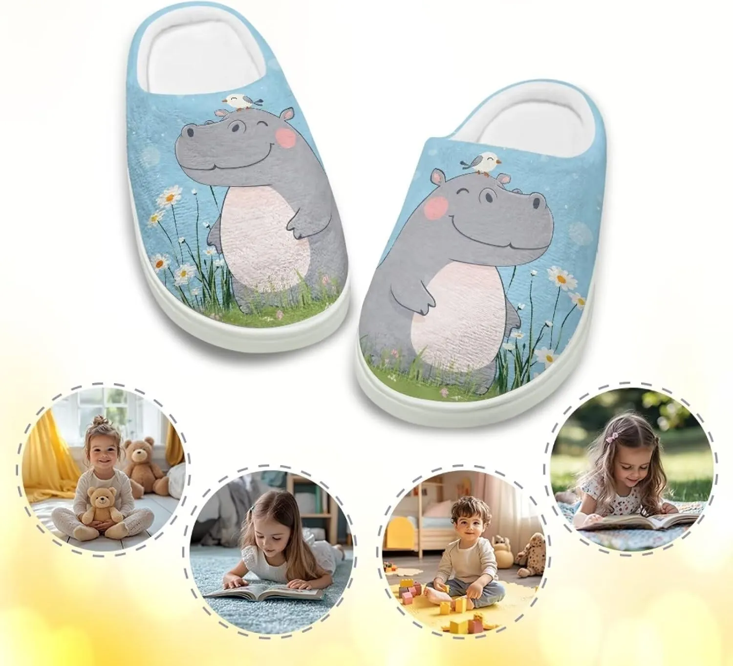 Room Slippers Winter Breathable Warm Slippers for Boys Girls Casual Lightweight Fluffy Slides for Garden Size 9-15 White Sole
