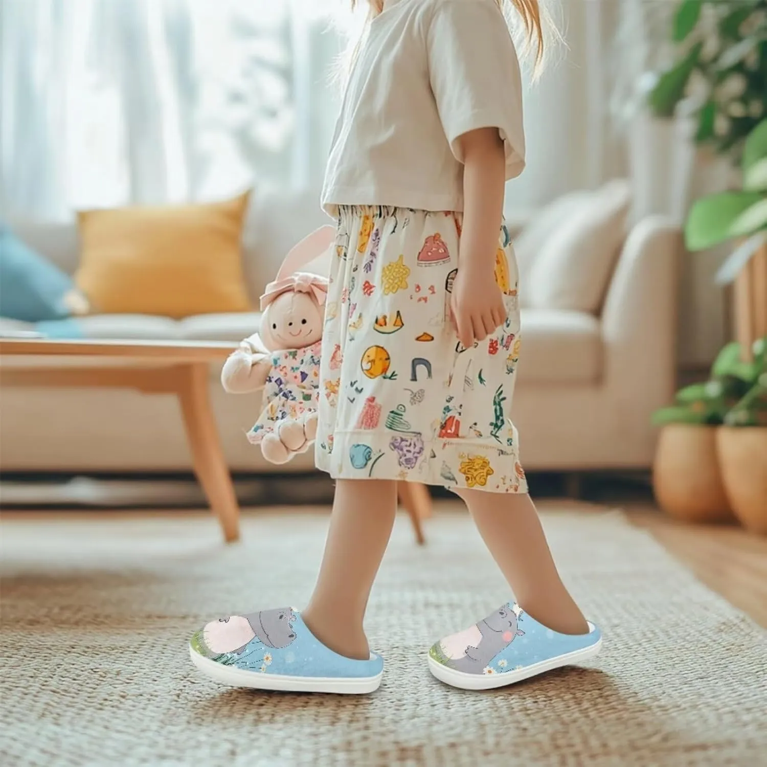 Room Slippers Winter Breathable Warm Slippers for Boys Girls Casual Lightweight Fluffy Slides for Garden Size 9-15 White Sole