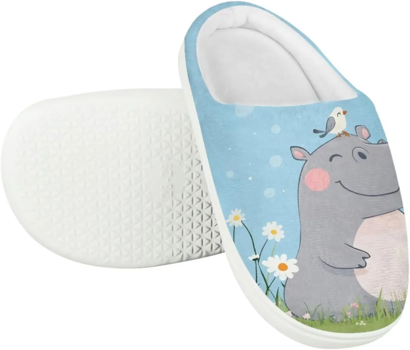 Room Slippers Winter Breathable Warm Slippers for Boys Girls Casual Lightweight Fluffy Slides for Garden Size 9-15 White Sole