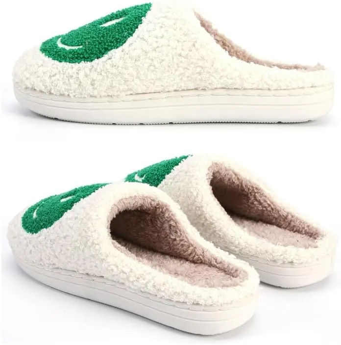 rosyclo Smile Face Slippers, Women's Retro Soft Cute Indoor Outdoor Happy Face Shoes, Cozy Trendy Plush Comfy Warm Fluffy Slip-on Home Slipper for Women Men