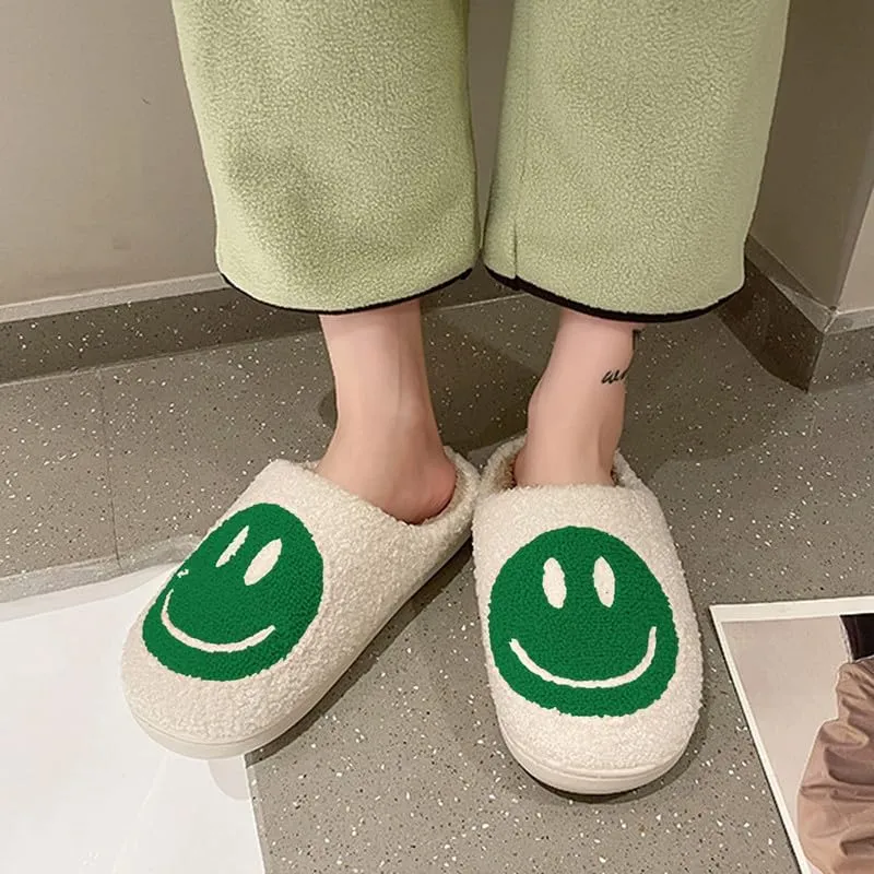 rosyclo Smile Face Slippers, Women's Retro Soft Cute Indoor Outdoor Happy Face Shoes, Cozy Trendy Plush Comfy Warm Fluffy Slip-on Home Slipper for Women Men
