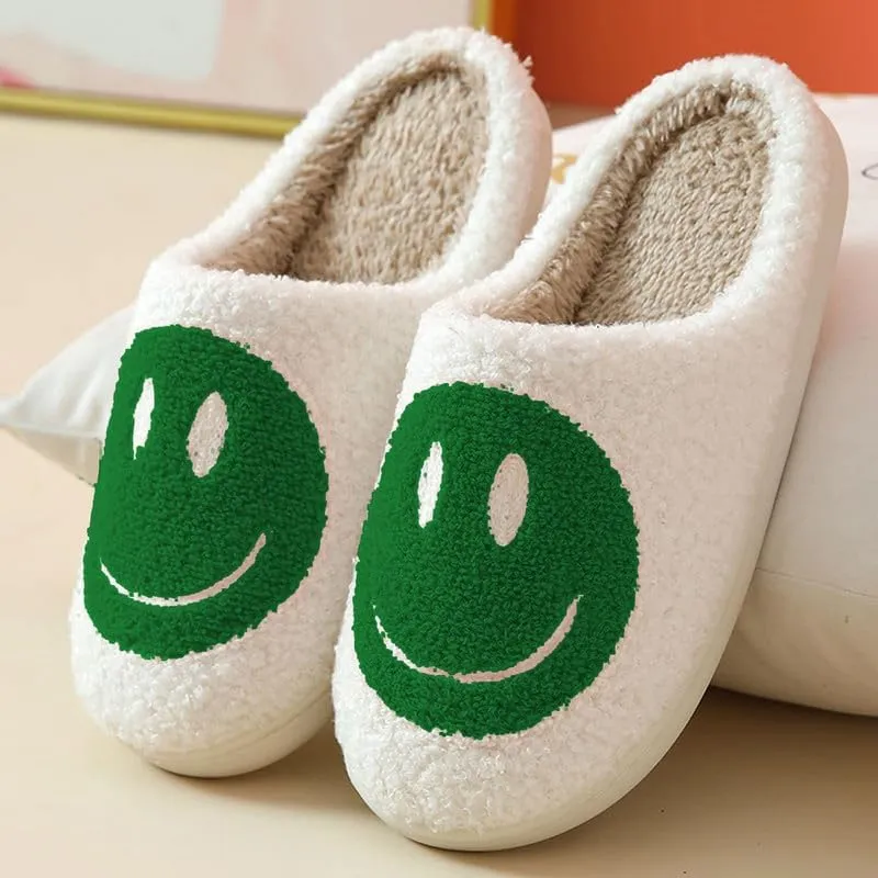 rosyclo Smile Face Slippers, Women's Retro Soft Cute Indoor Outdoor Happy Face Shoes, Cozy Trendy Plush Comfy Warm Fluffy Slip-on Home Slipper for Women Men