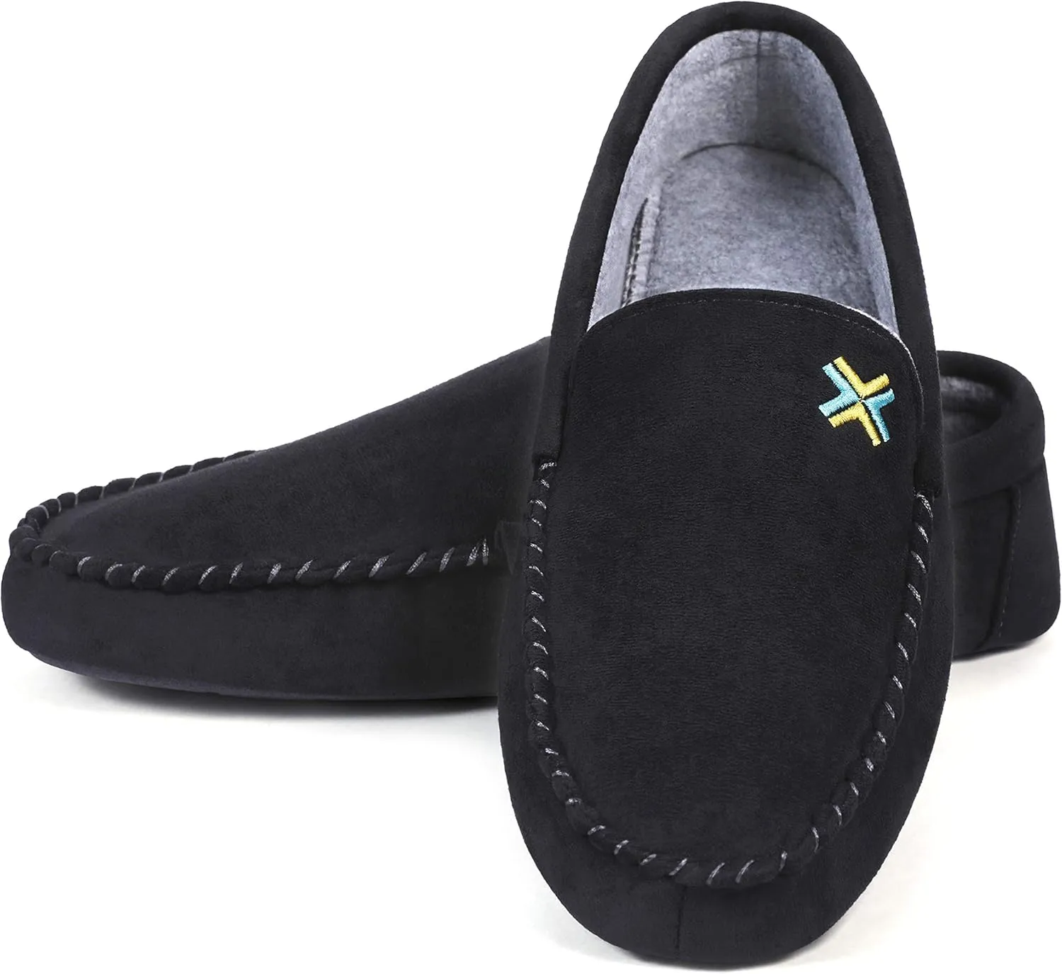 Roxoni Men Slippers, Suede Moccasin Slipper with Memory Foam