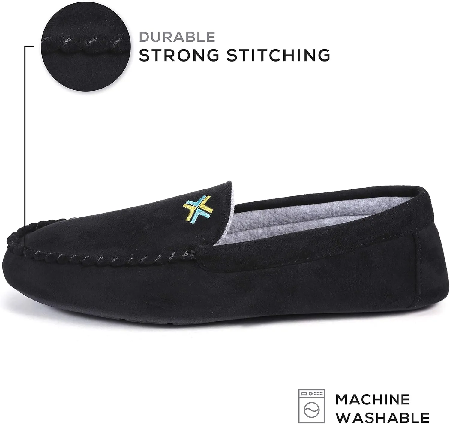 Roxoni Men Slippers, Suede Moccasin Slipper with Memory Foam