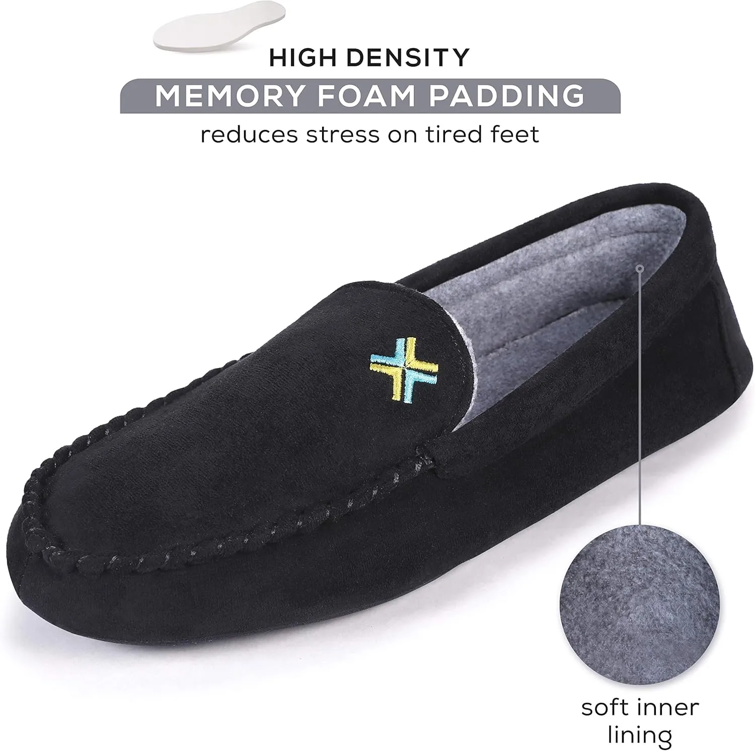 Roxoni Men Slippers, Suede Moccasin Slipper with Memory Foam