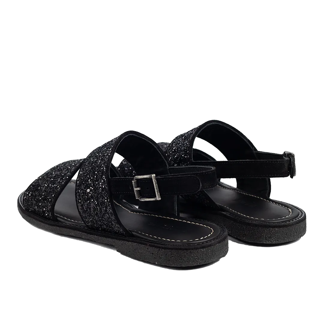 sandal with sparkling black glitter