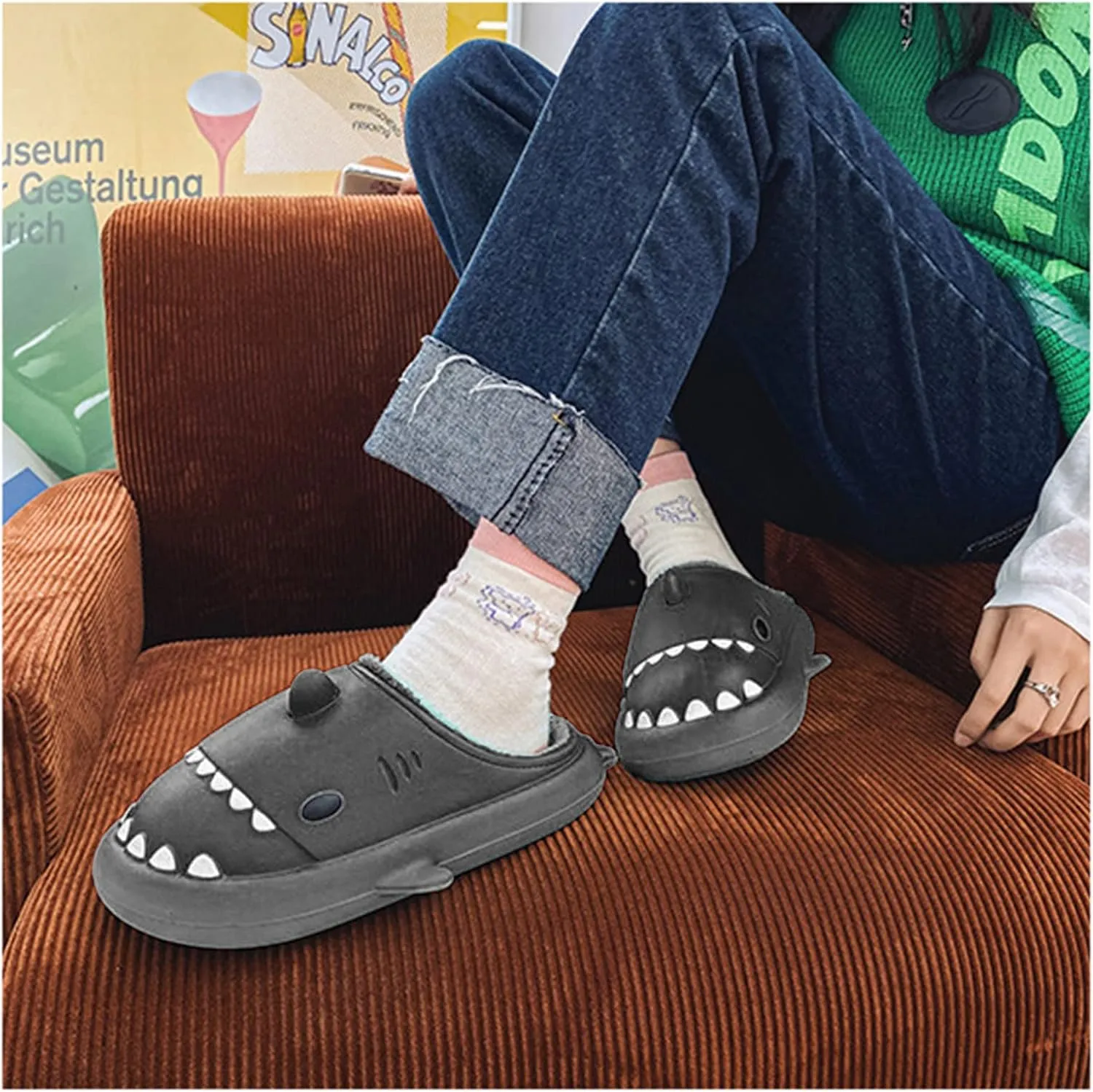 Shark Slippers For Women Men Cozy Funny Fuzzy Slippers For Women Bedroom Slippers House Shoes Slippers Cute Animal Non Slip Warm Slippers For Fall and Winter Indoor Outdoor