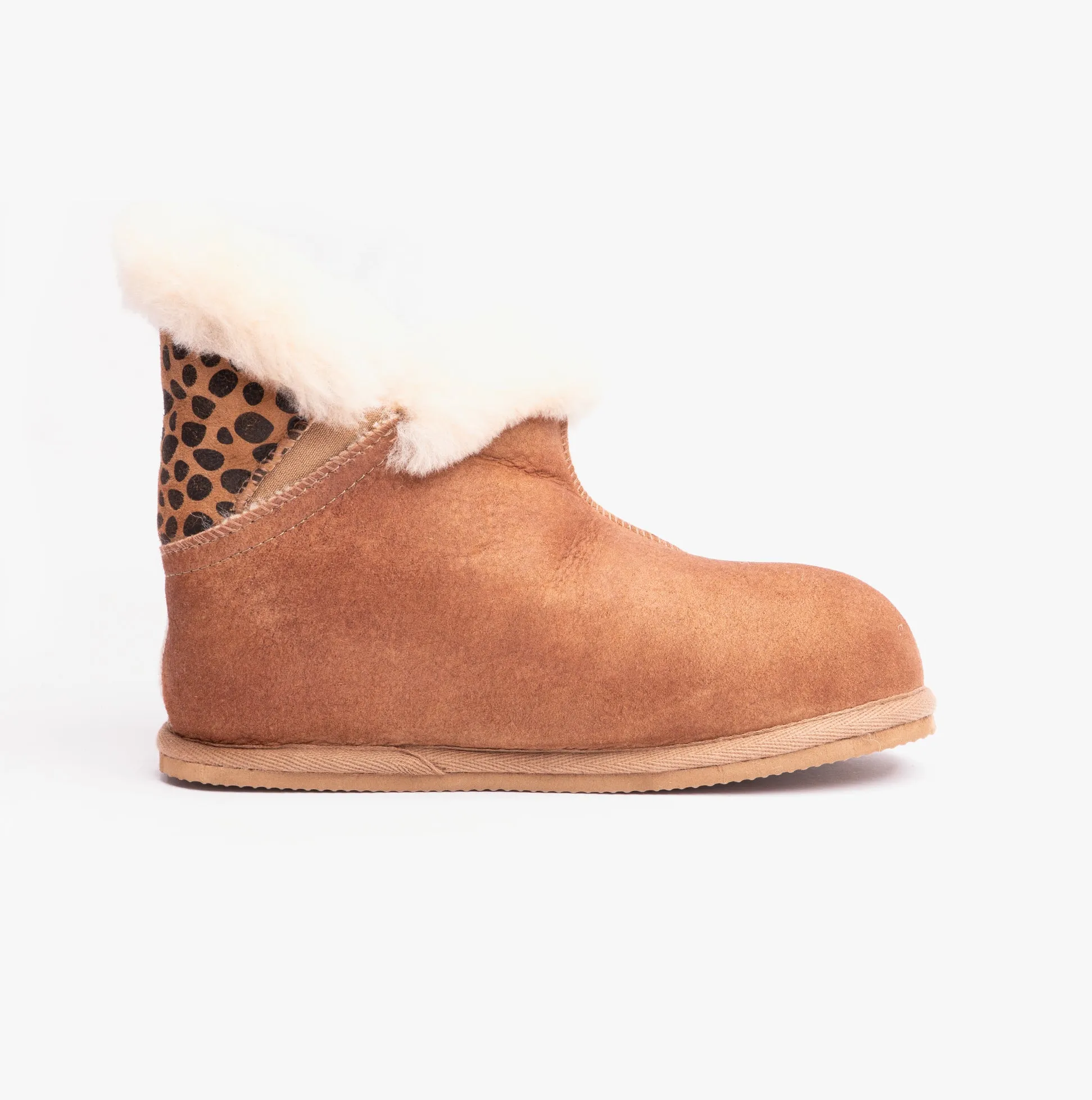 Shepherd BELLA Womens Sheepskin Slipper Boots Antique/Cognac/Leopard
