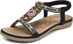 SHIBEVER Womens Flat Sandals Elastic Ankle Strap Sandals Dressy Casual Summer
