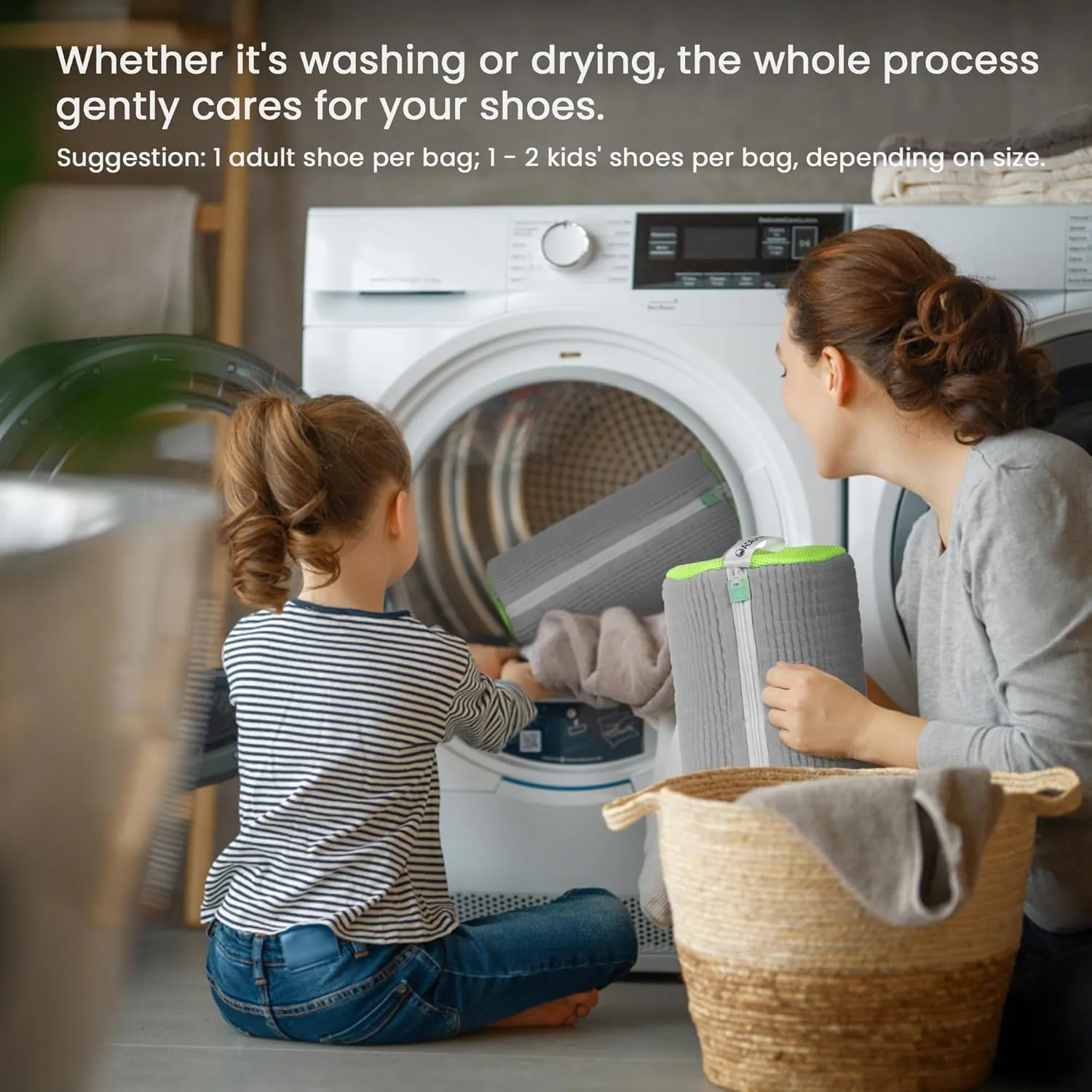Shoe Washing Machine Bag, Washing Machine Shoe Bag, Washer and Dryer Shoe Cleaning Bags, Extra Long and Thick Microfibre Fluff, Suitable for Multiple Grey and Green Shoes (2pcs, Greyish Green)