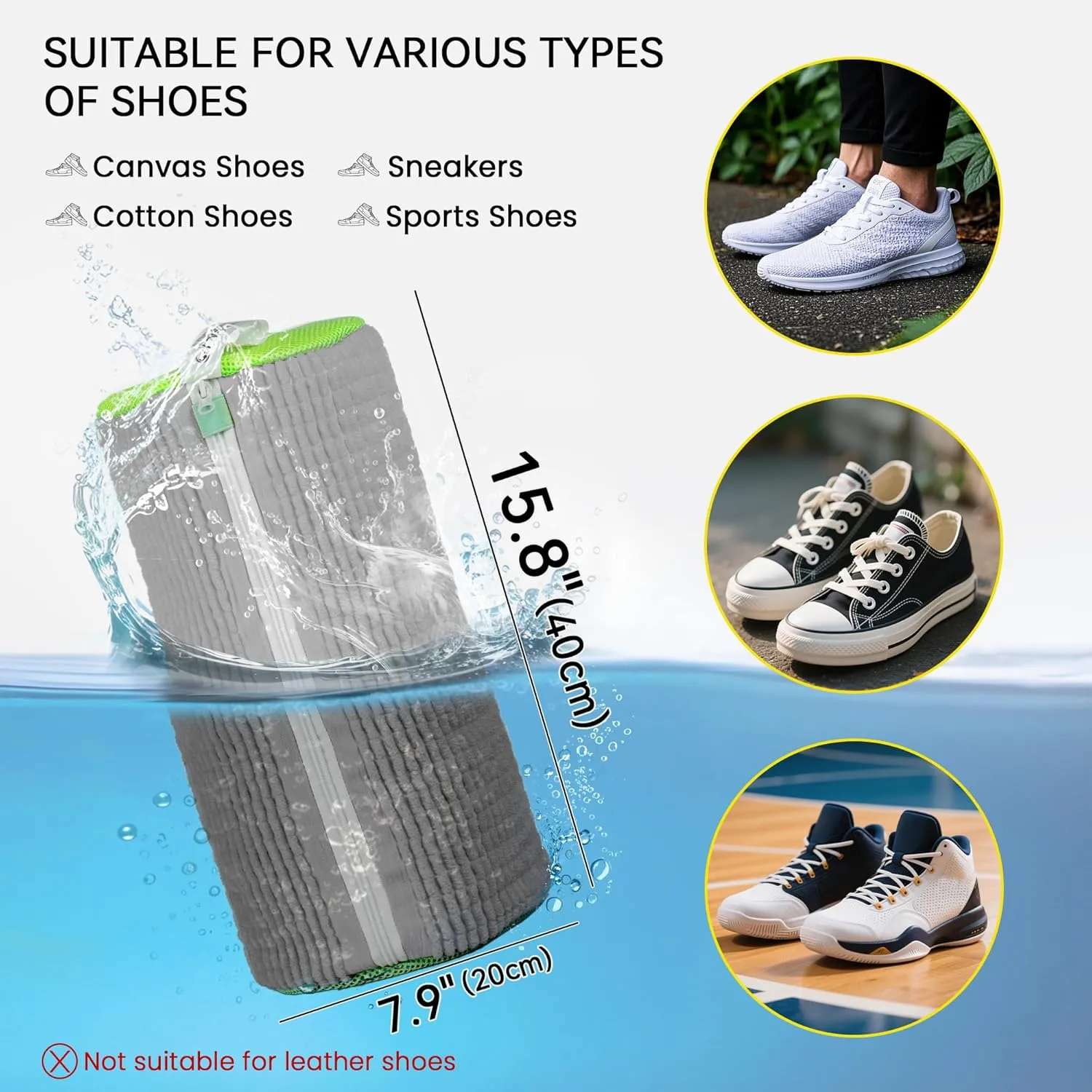Shoe Washing Machine Bag, Washing Machine Shoe Bag, Washer and Dryer Shoe Cleaning Bags, Extra Long and Thick Microfibre Fluff, Suitable for Multiple Grey and Green Shoes (2pcs, Greyish Green)