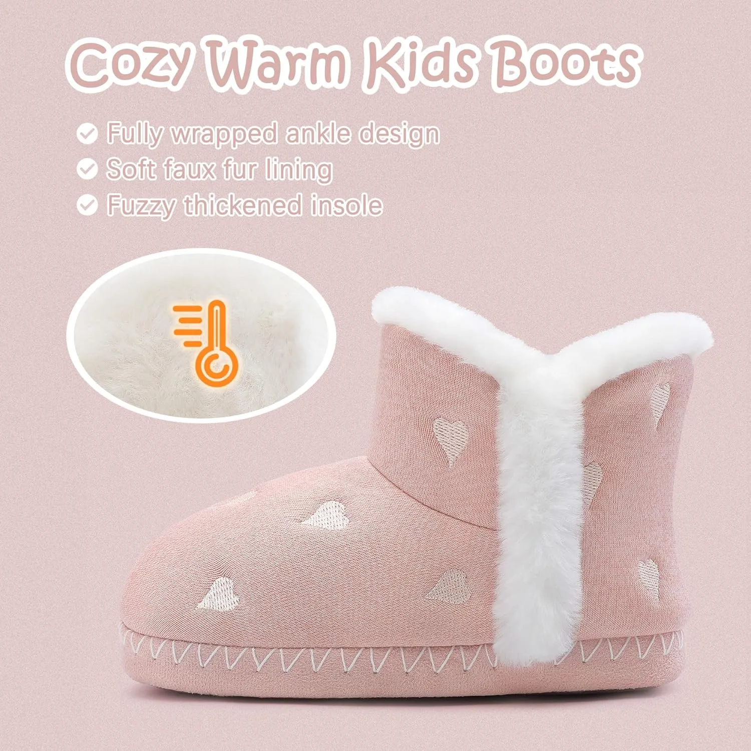 shoeslocker Girls Cute Bootie Slippers, Winter Warm Plush Memory Foam Booties House Shoes for Girls