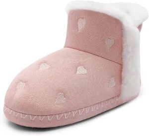 shoeslocker Girls Cute Bootie Slippers, Winter Warm Plush Memory Foam Booties House Shoes for Girls