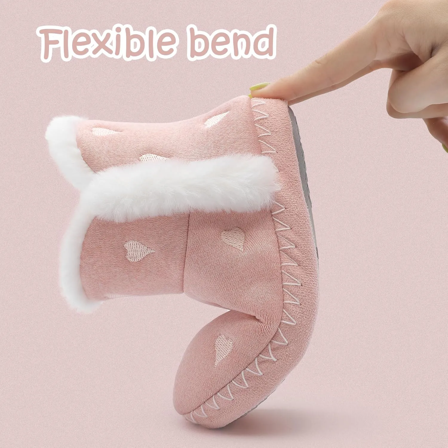 shoeslocker Girls Cute Bootie Slippers, Winter Warm Plush Memory Foam Booties House Shoes for Girls
