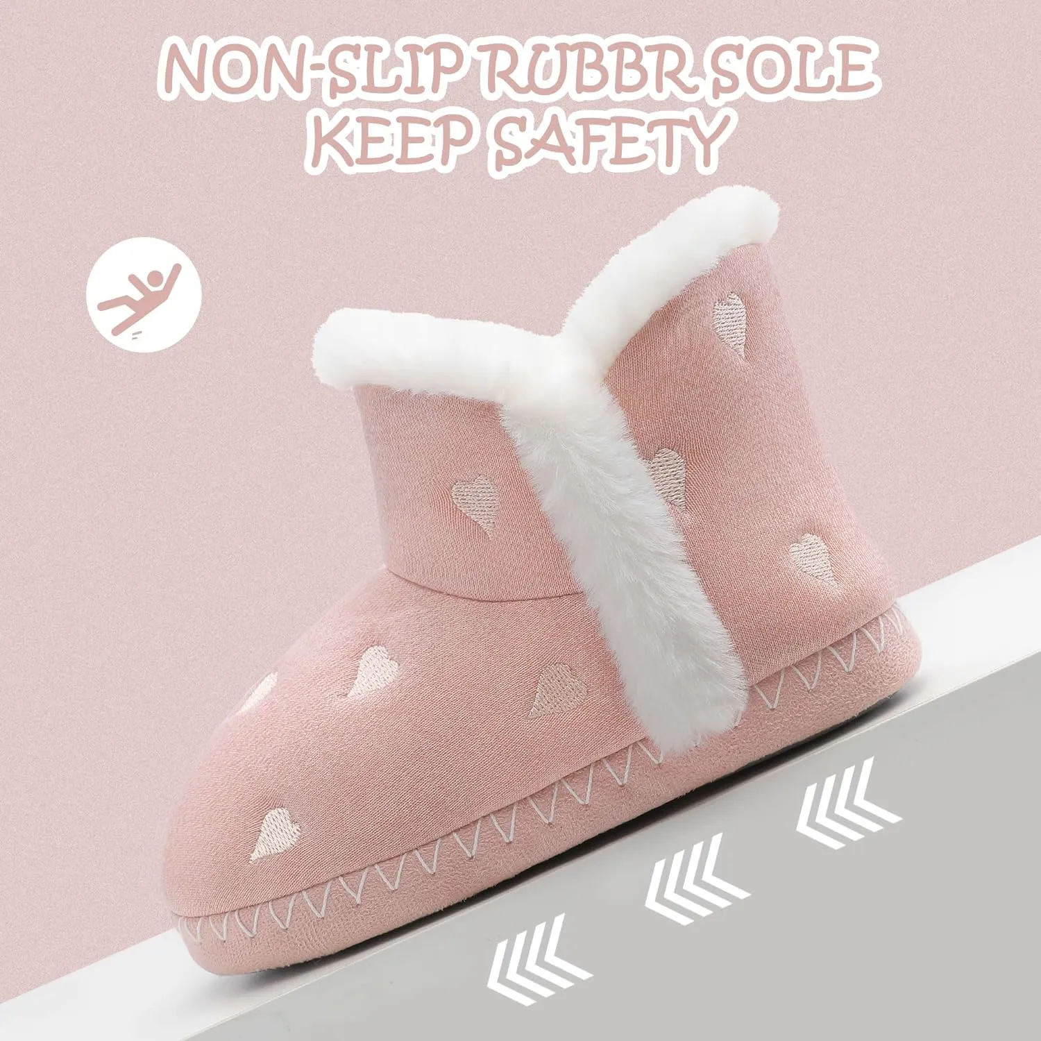 shoeslocker Girls Cute Bootie Slippers, Winter Warm Plush Memory Foam Booties House Shoes for Girls