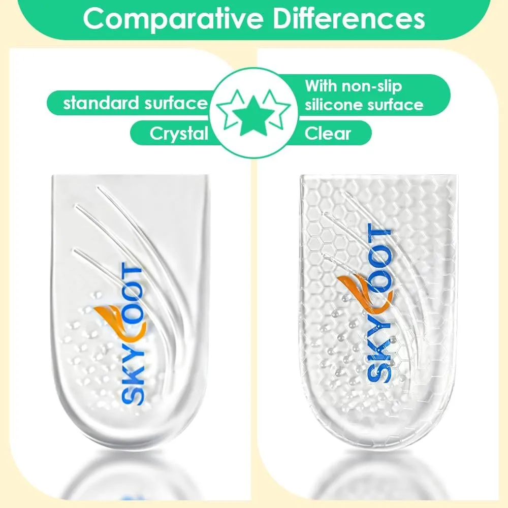 Skyfoot 2 Pairs Heel Wedges for Over Supination & Over Pronation, Re-Usable Adhesive Medial & Lateral Corrective Heel Inserts for Foot Alignment, Bow Legs (Clear, Large: Women 8-11 | Men 7.5-12.5)