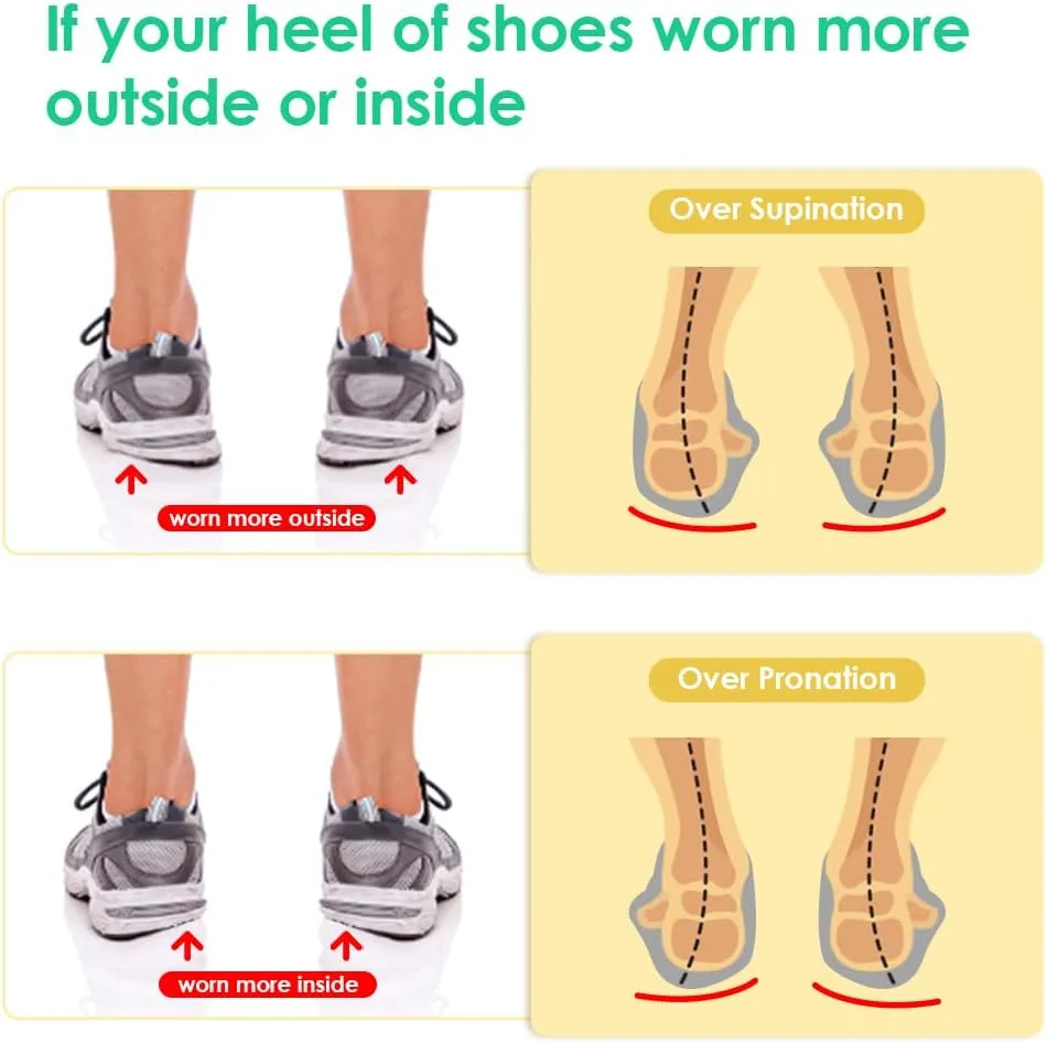 Skyfoot 2 Pairs Heel Wedges for Over Supination & Over Pronation, Re-Usable Adhesive Medial & Lateral Corrective Heel Inserts for Foot Alignment, Bow Legs (Clear, Large: Women 8-11 | Men 7.5-12.5)