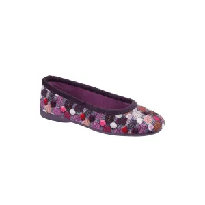 Sleepers SAMIRA Womens Polka Dot Velour Lined Ballet Slippers Purple/Multi