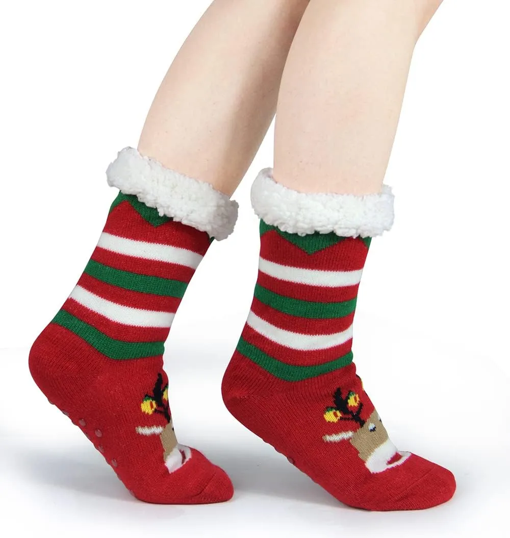 Slipper Socks for Women with Gripper - Winter Non Slip Thick Fuzzy Socks - Warm Cozy Christmas Gift