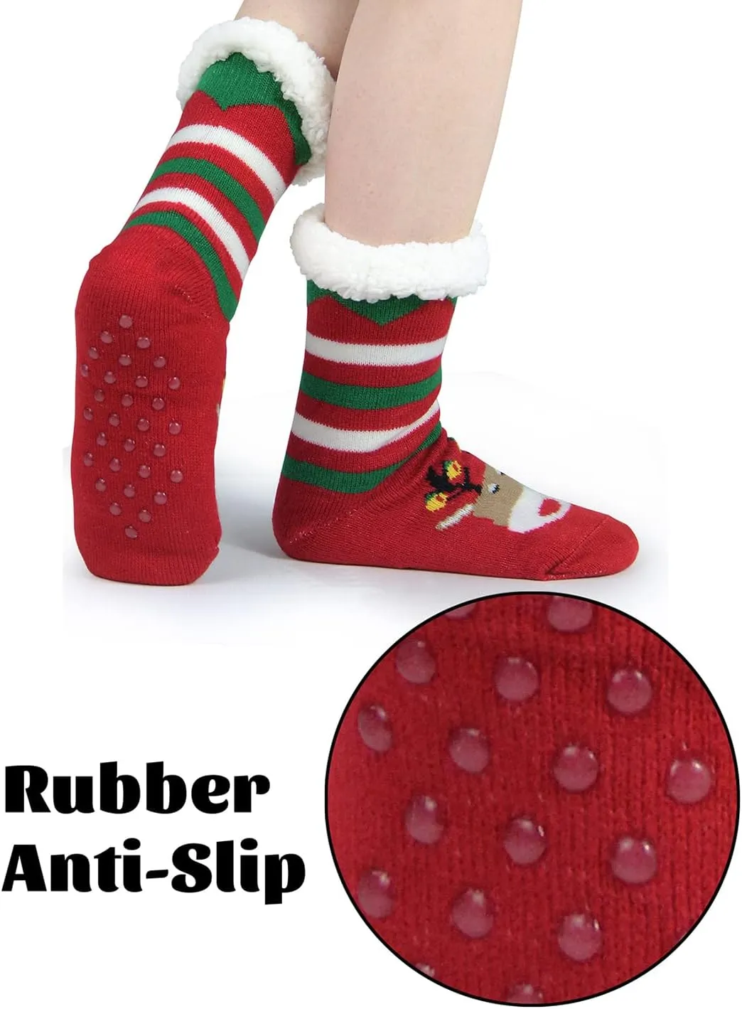 Slipper Socks for Women with Gripper - Winter Non Slip Thick Fuzzy Socks - Warm Cozy Christmas Gift