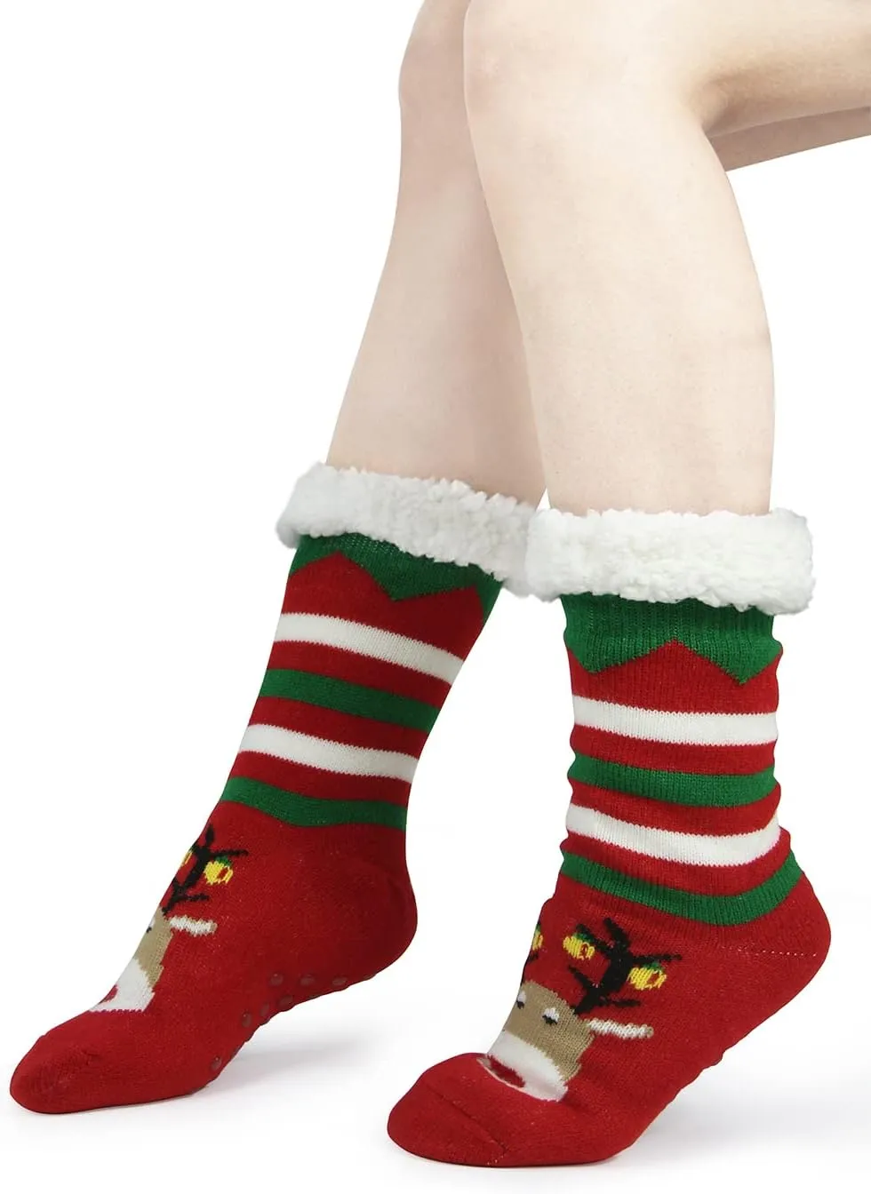 Slipper Socks for Women with Gripper - Winter Non Slip Thick Fuzzy Socks - Warm Cozy Christmas Gift