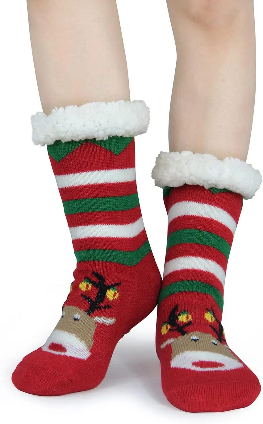 Slipper Socks for Women with Gripper - Winter Non Slip Thick Fuzzy Socks - Warm Cozy Christmas Gift