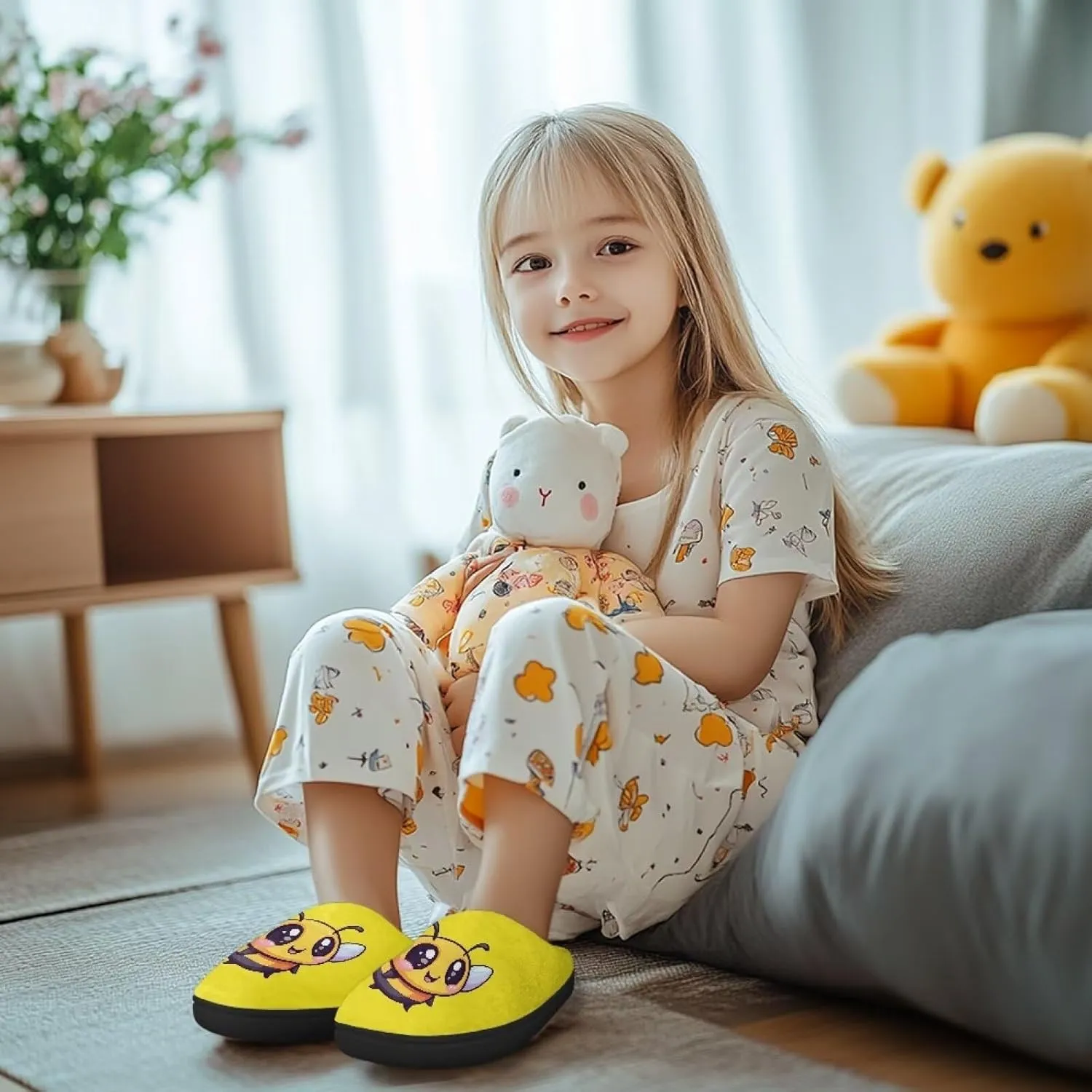 Slippers for Kids Anti-slip Plush Slippers Warm House Shoes Winter Bedroom Slippers