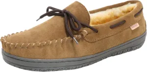 Slippers for Men’s House Shoes Moccasin with Genuine suede Upper Flanel Lining Comfortable Memory Foam Rubber Soles Indoor Outdoor