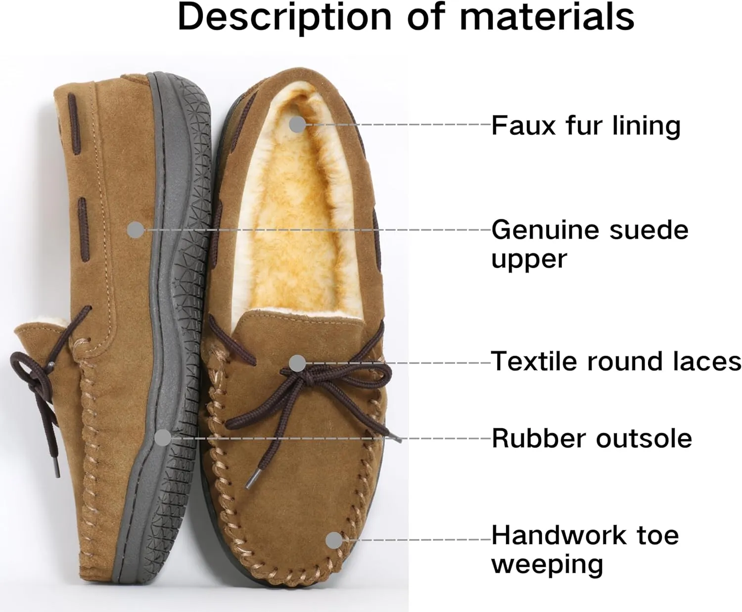 Slippers for Men’s House Shoes Moccasin with Genuine suede Upper Flanel Lining Comfortable Memory Foam Rubber Soles Indoor Outdoor