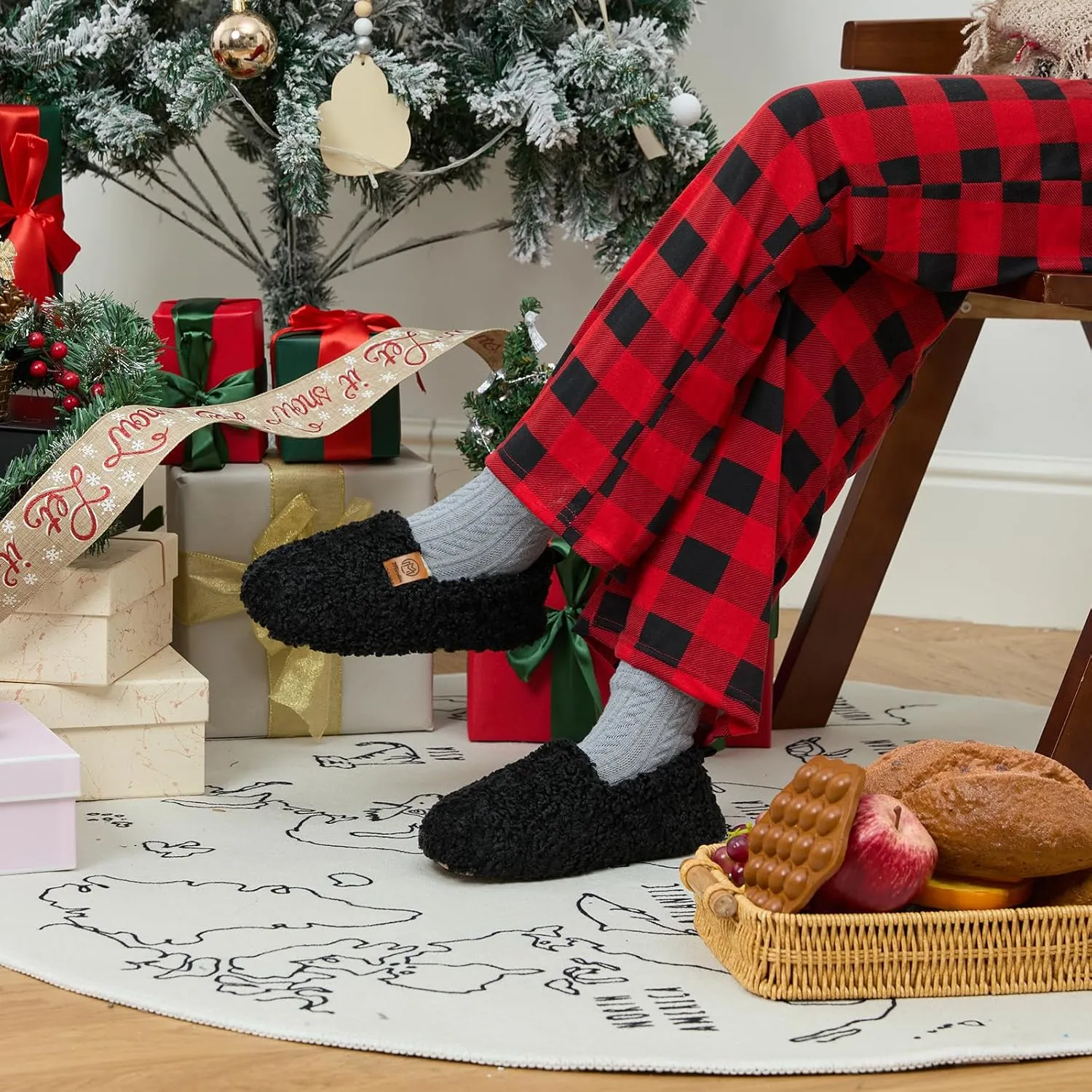 Slippers For Women House Winter Warm With Memory Foam Indoor Fuzzy Cute Comfort Fleece Lining Anti-Skid Soft Loafer Shoes