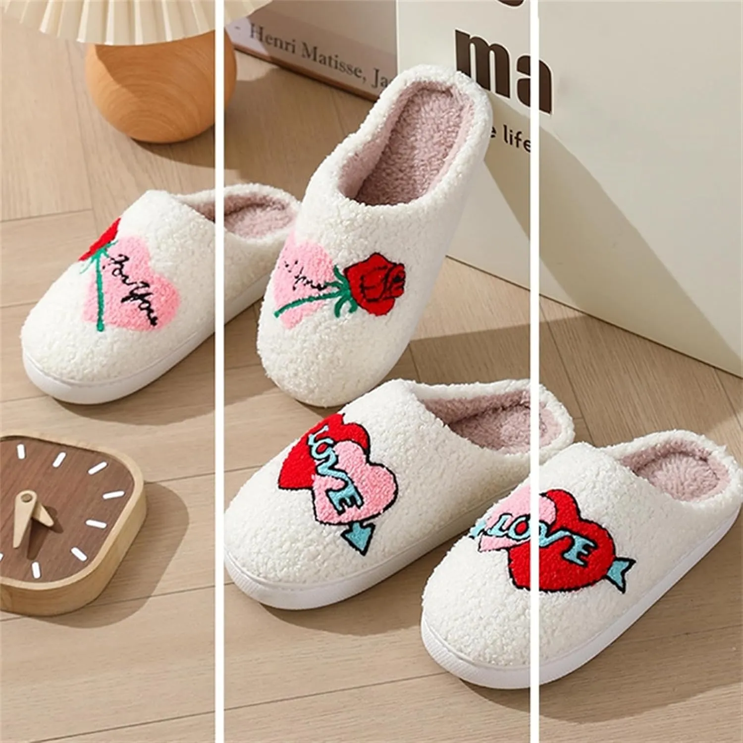 Slippers Women Fuzzy Valentines House Rose Heart Bedroom Platform Fleece Slipper Indoor Couple Warm Cozy Winter Home Non Slip Wool Lined Shoes