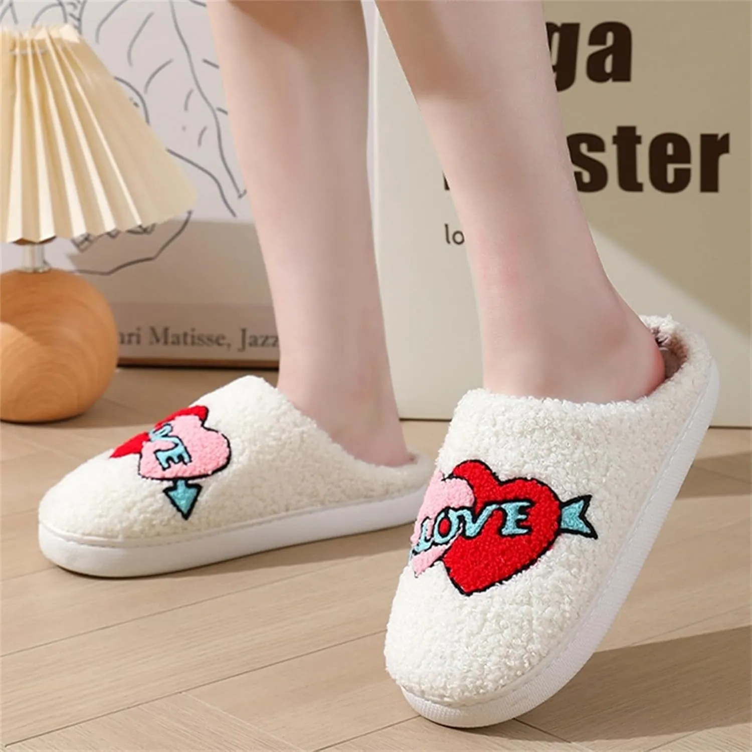 Slippers Women Fuzzy Valentines House Rose Heart Bedroom Platform Fleece Slipper Indoor Couple Warm Cozy Winter Home Non Slip Wool Lined Shoes