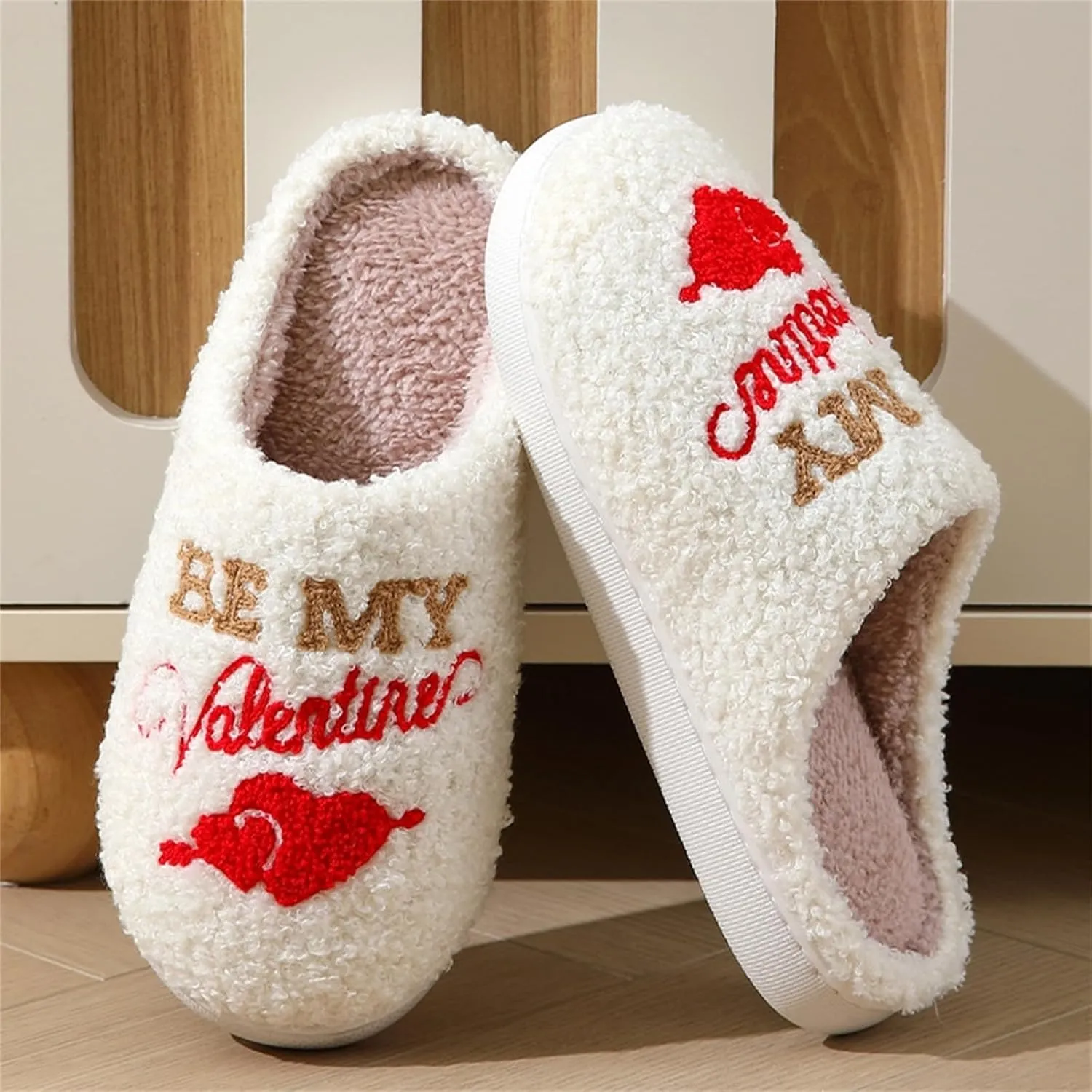 Slippers Women Fuzzy Valentines House Rose Heart Bedroom Platform Fleece Slipper Indoor Couple Warm Cozy Winter Home Non Slip Wool Lined Shoes