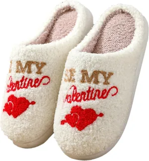 Slippers Women Fuzzy Valentines House Rose Heart Bedroom Platform Fleece Slipper Indoor Couple Warm Cozy Winter Home Non Slip Wool Lined Shoes