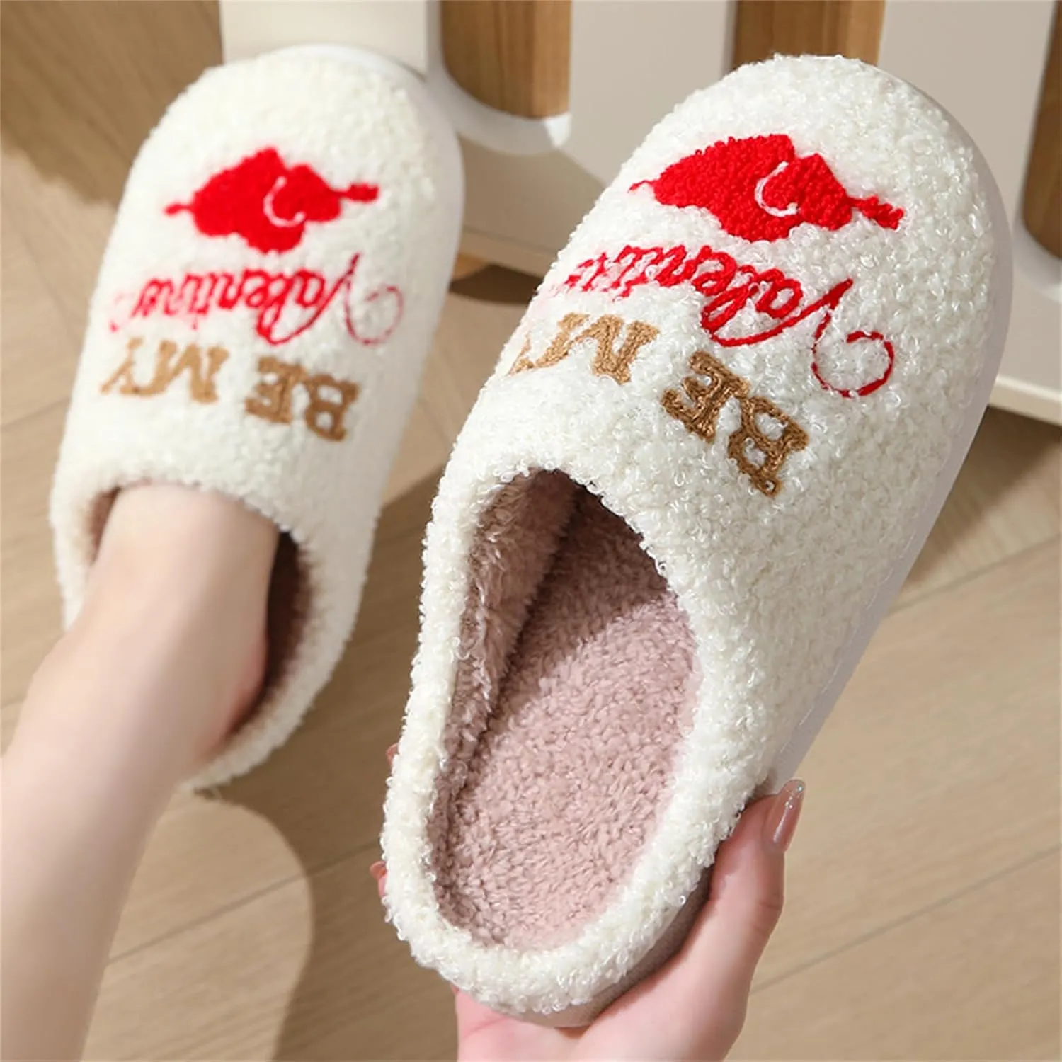 Slippers Women Fuzzy Valentines House Rose Heart Bedroom Platform Fleece Slipper Indoor Couple Warm Cozy Winter Home Non Slip Wool Lined Shoes