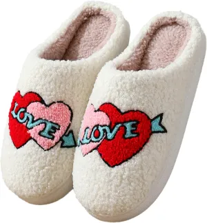 Slippers Women Fuzzy Valentines House Rose Heart Bedroom Platform Fleece Slipper Indoor Couple Warm Cozy Winter Home Non Slip Wool Lined Shoes
