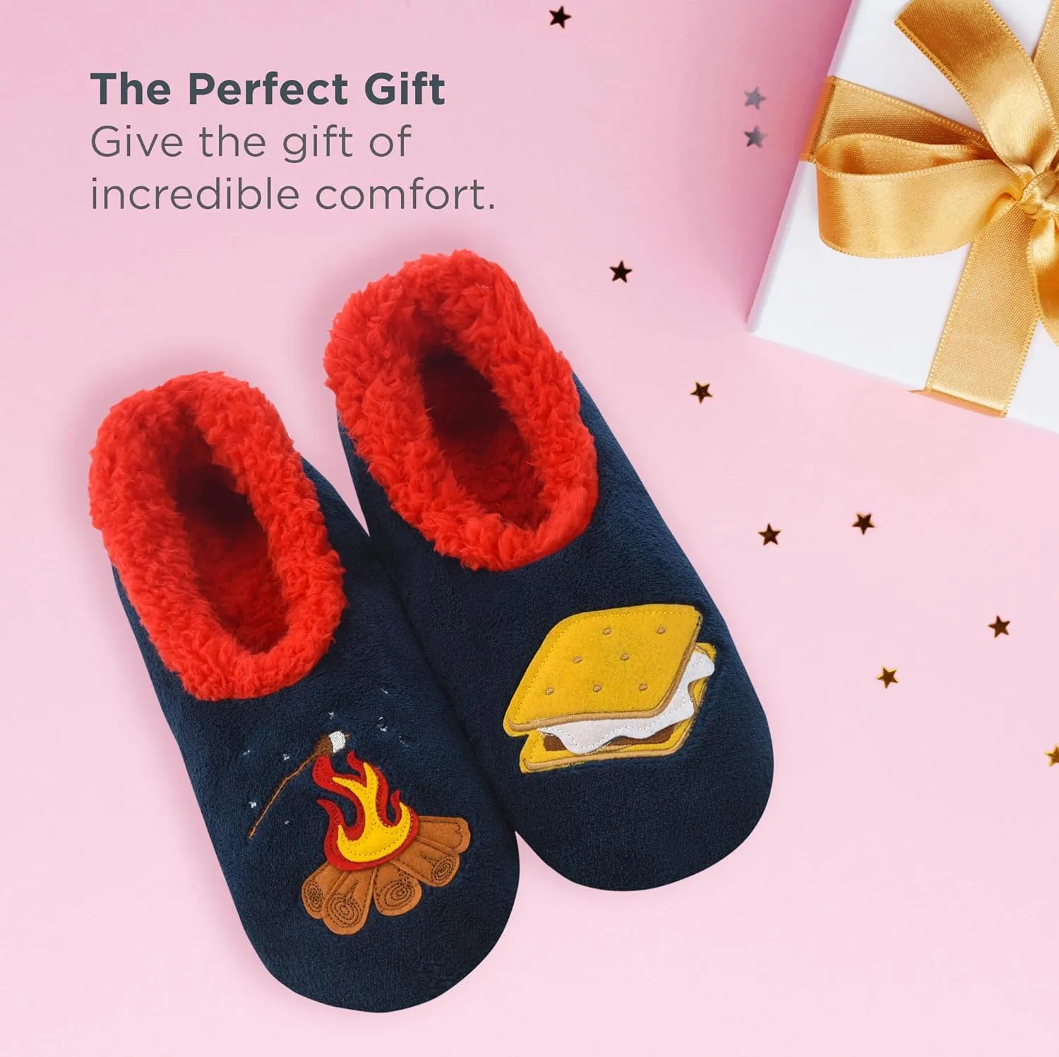 Snoozies Pairable Slipper Socks - Funny House Slippers for Women, Non-Slip Fuzzy Slipper Socks - Happy Camper