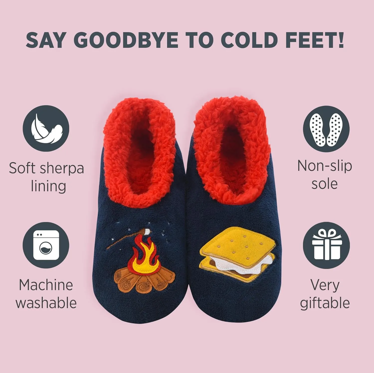 Snoozies Pairable Slipper Socks - Funny House Slippers for Women, Non-Slip Fuzzy Slipper Socks - Happy Camper