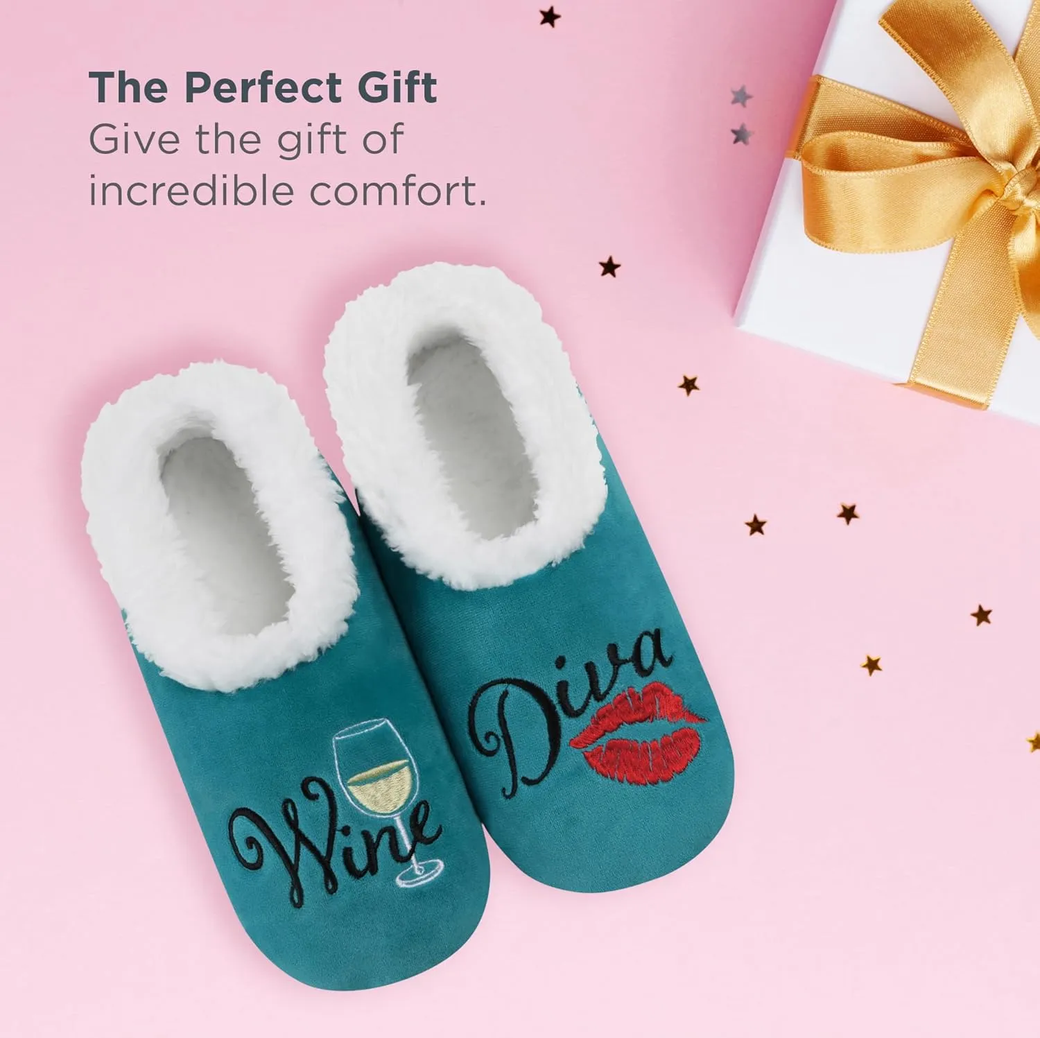 Snoozies Pairables Sherpa-lined Slipper Socks - Fuzzy and Cute Slippers for Women with Non-Slip Sole - Ladies Warm Slippers