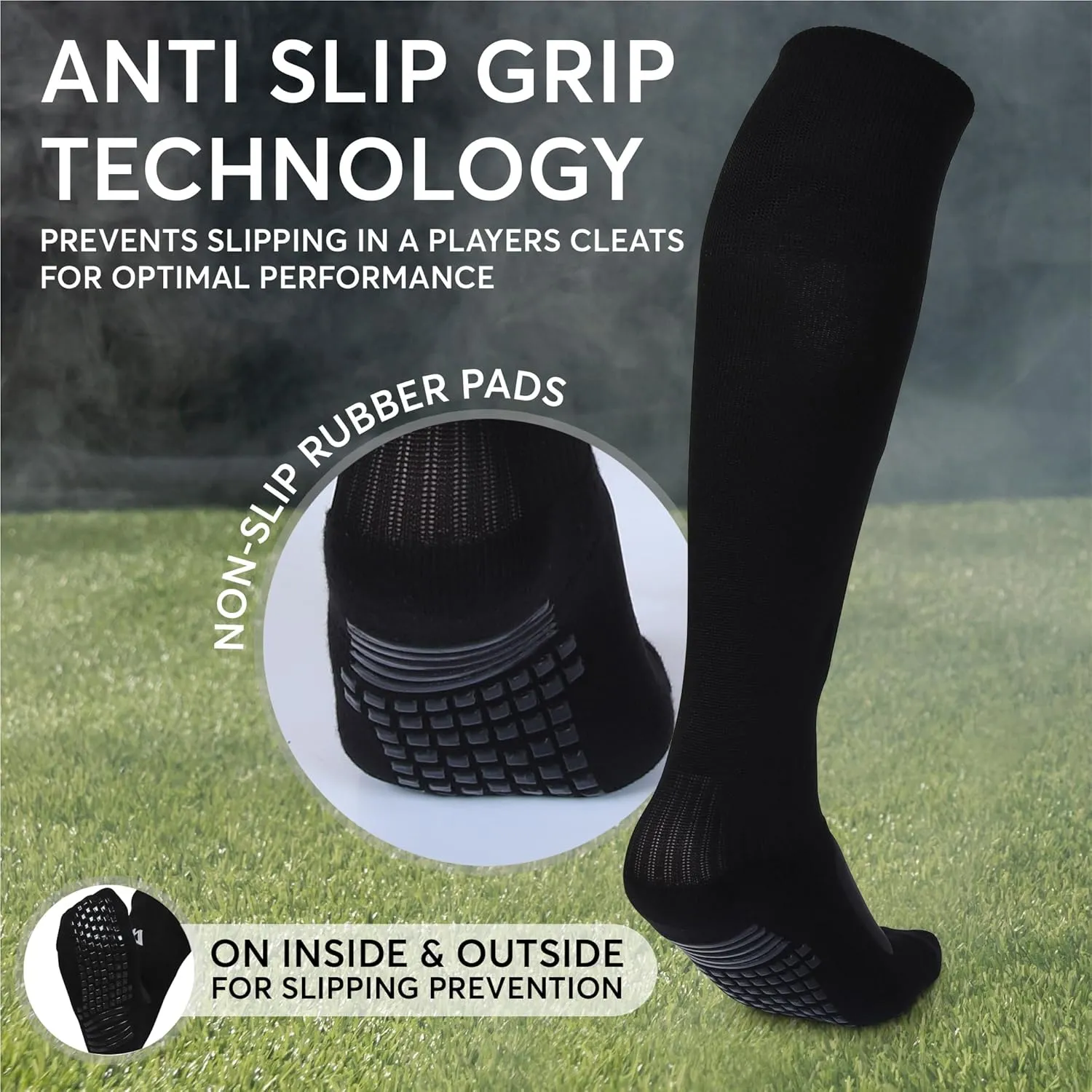 Soccer Grip Socks with Built in Shin Guards, Metatarsal Pad for Foot Protection - For Players with Shoe Size 6 