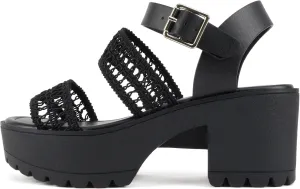 Soda ACCOUNT ~ Women Open Toe Two Bands Lug sole Fashion Block Heel Sandals with Adjustable Ankle Strap